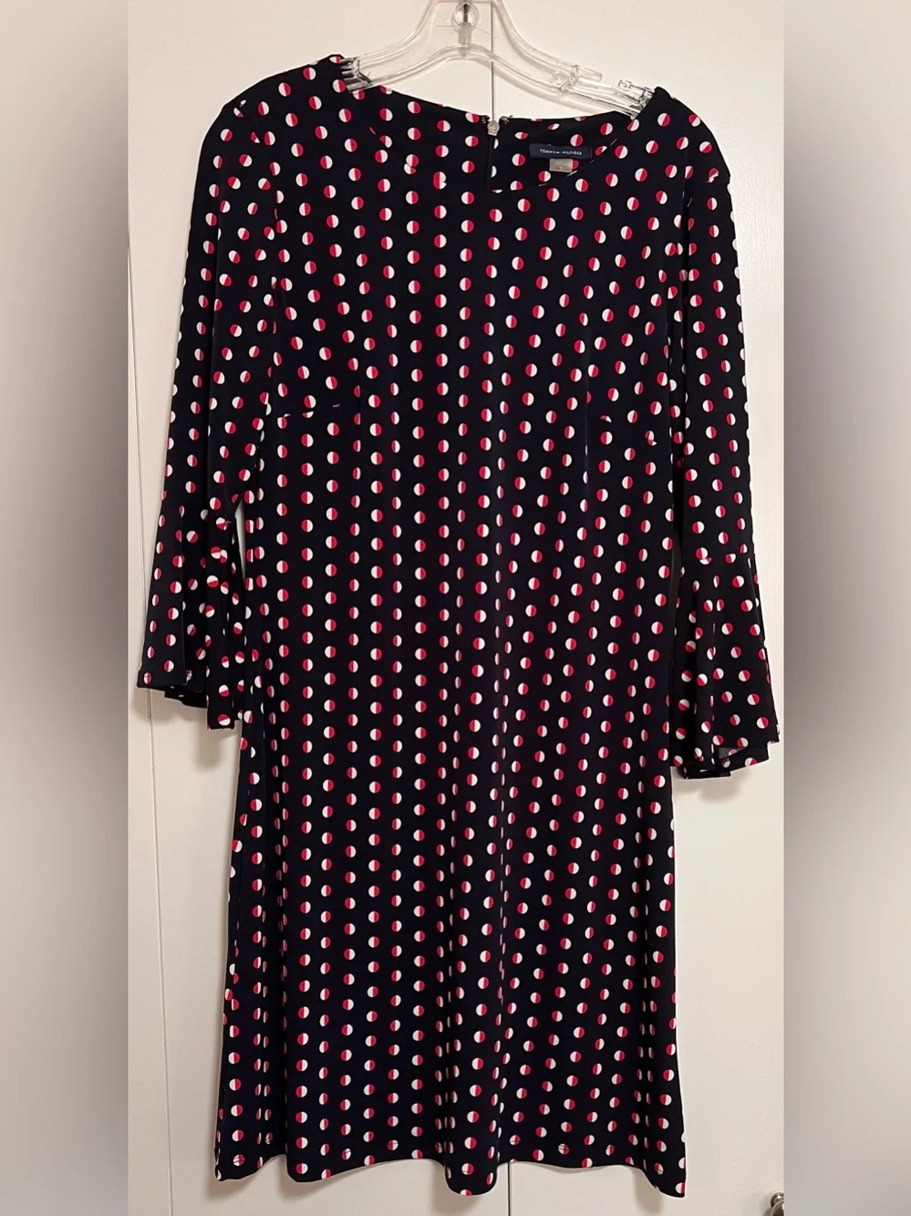Tommy Hilfiger Women’s Navy Blue Polka Dot Red/White Dress Size 8 Bell Sleeve